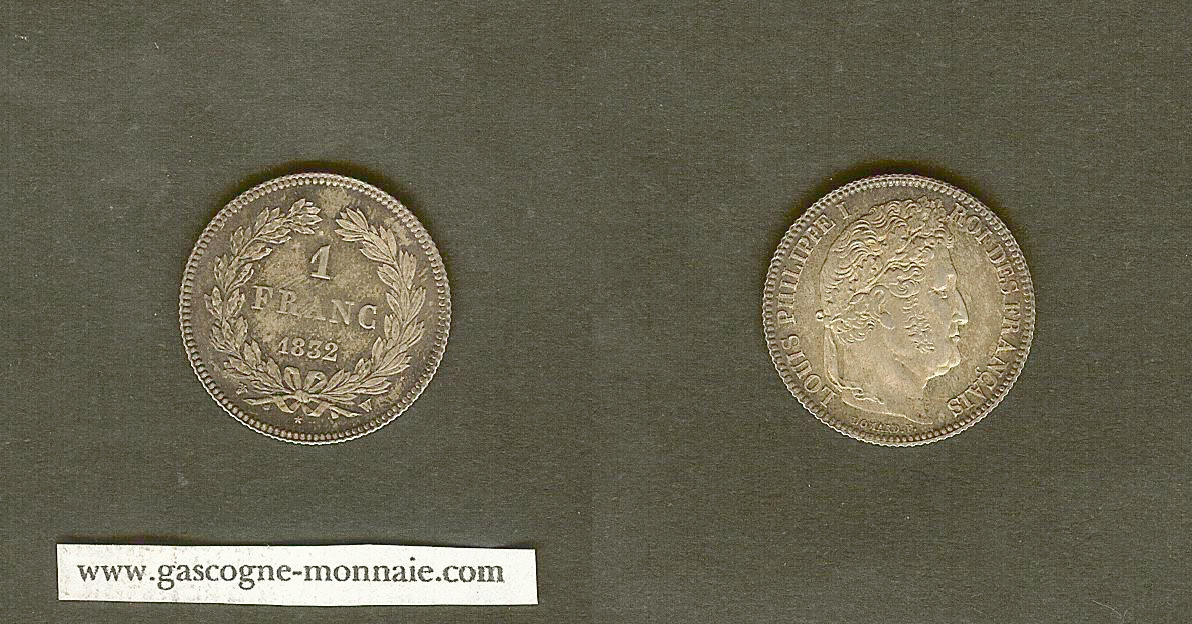 1 franc Louis-Philippe couronne de chêne 1832 Lille SPL+